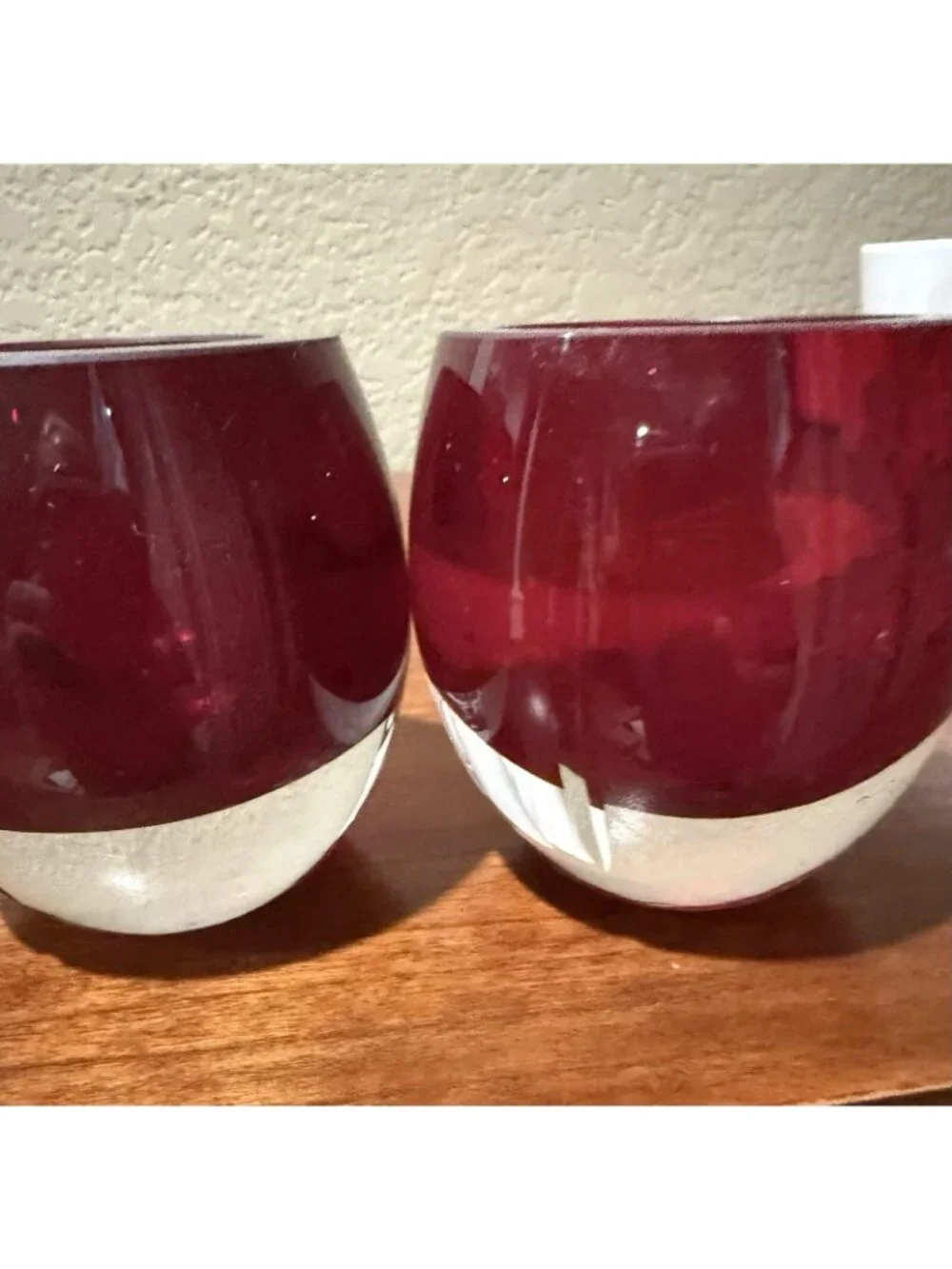 Ruby Red  ~ Clear & Red Votive Candle Holder ~ Crate & Barrel ~ ?Poland ?